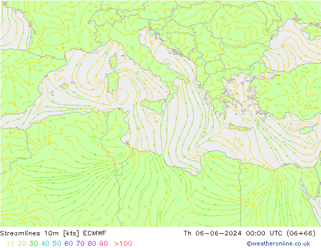 Linia prądu 10m ECMWF czw. 06.06.2024 00 UTC