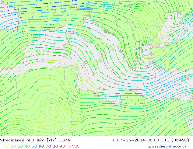 Streamlines 300 hPa ECMWF Fr 07.06.2024 00 UTC