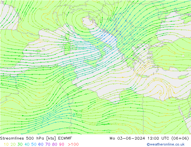 Stroomlijn 500 hPa ECMWF ma 03.06.2024 12 UTC