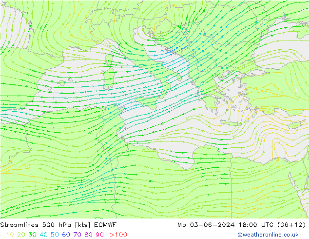 Streamlines 500 hPa ECMWF Mo 03.06.2024 18 UTC