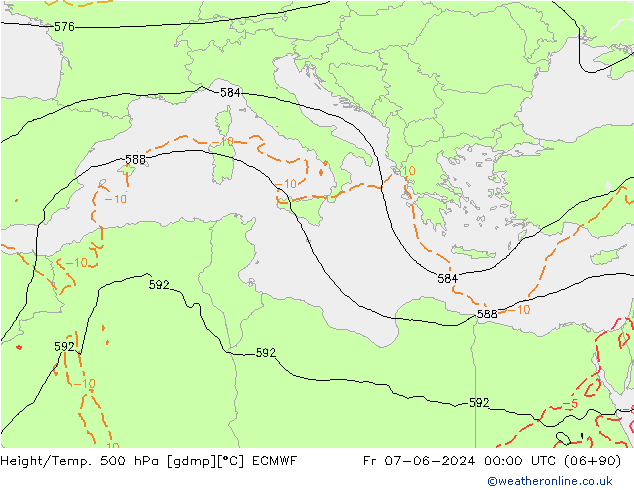 Height/Temp. 500 hPa ECMWF Pá 07.06.2024 00 UTC