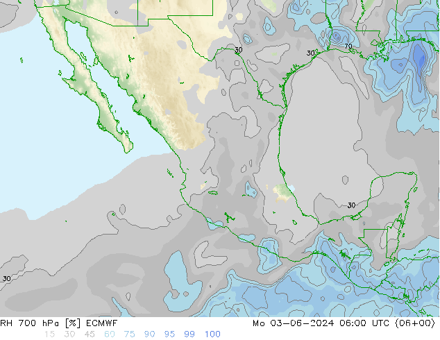 RH 700 hPa ECMWF Po 03.06.2024 06 UTC