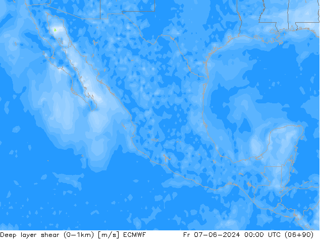 Deep layer shear (0-1km) ECMWF ven 07.06.2024 00 UTC