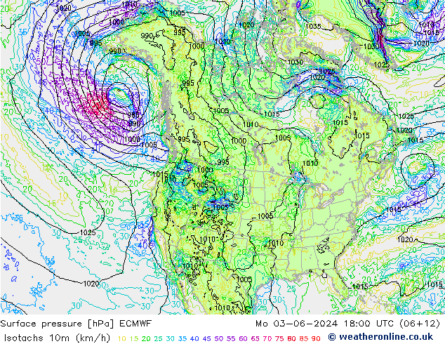 Isotachen (km/h) ECMWF ma 03.06.2024 18 UTC