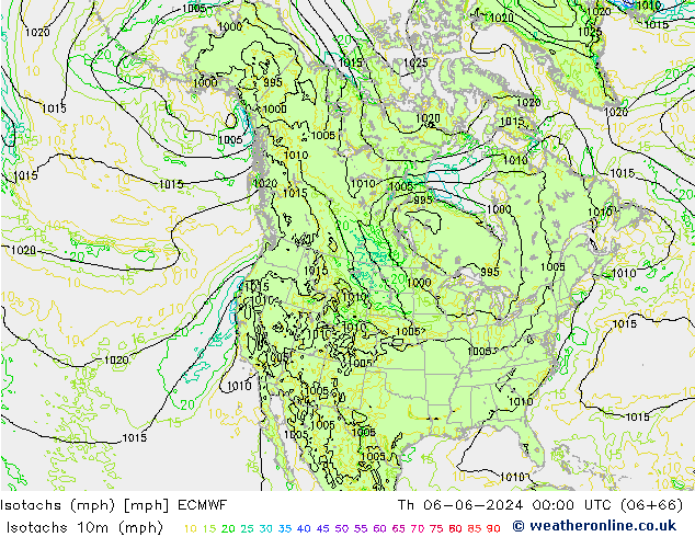 Eşrüzgar Hızları mph ECMWF Per 06.06.2024 00 UTC