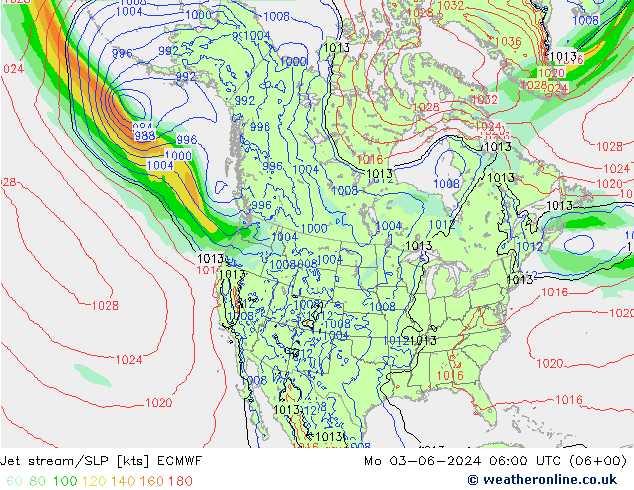 Jet stream/SLP ECMWF Mo 03.06.2024 06 UTC