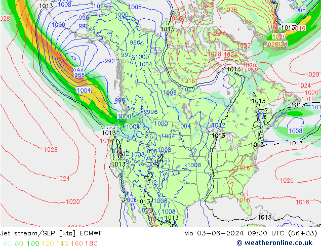 Jet stream/SLP ECMWF Mo 03.06.2024 09 UTC