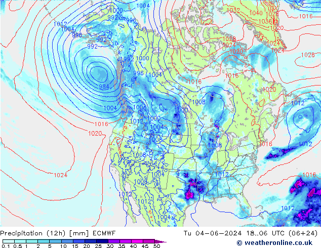 Precipitation (12h) ECMWF Tu 04.06.2024 06 UTC