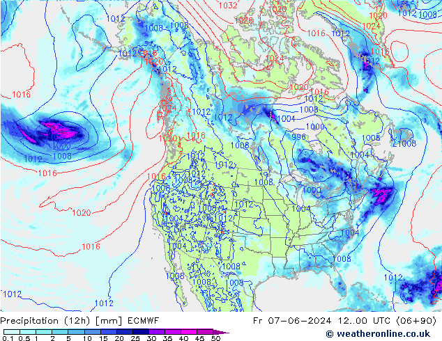 Totale neerslag (12h) ECMWF vr 07.06.2024 00 UTC