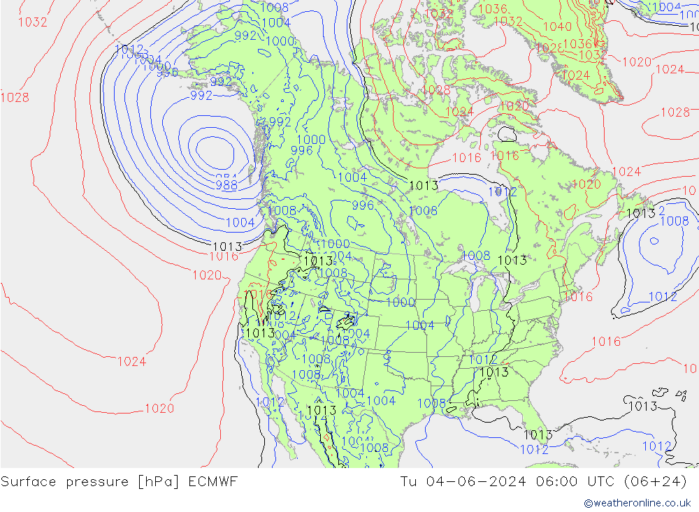 приземное давление ECMWF вт 04.06.2024 06 UTC