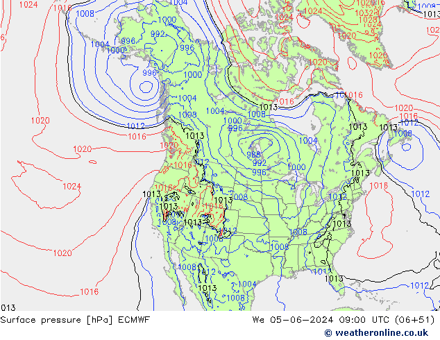 pressão do solo ECMWF Qua 05.06.2024 09 UTC