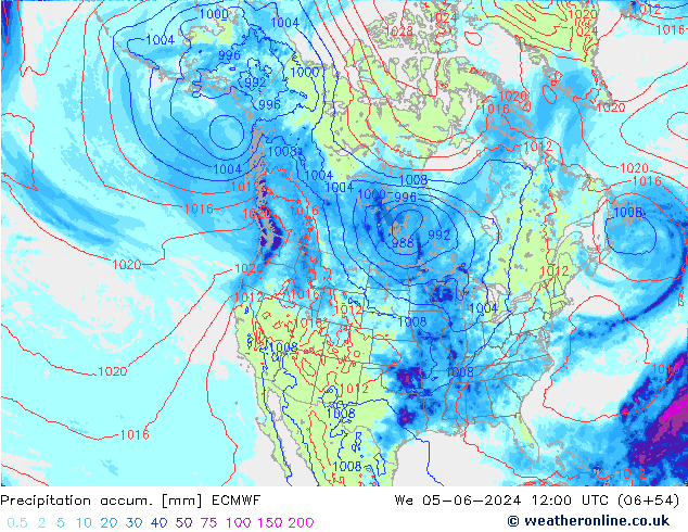 Precipitation accum. ECMWF Qua 05.06.2024 12 UTC