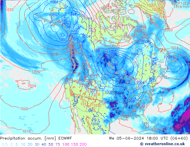 Precipitation accum. ECMWF śro. 05.06.2024 18 UTC