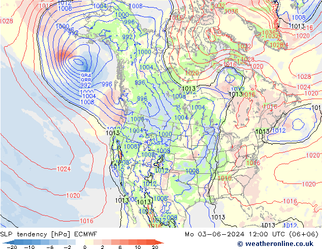 Drucktendenz ECMWF Mo 03.06.2024 12 UTC