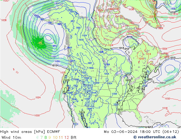 High wind areas ECMWF lun 03.06.2024 18 UTC