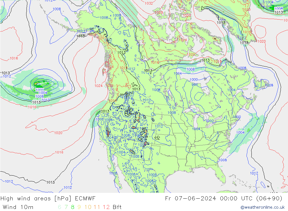 yüksek rüzgarlı alanlar ECMWF Cu 07.06.2024 00 UTC