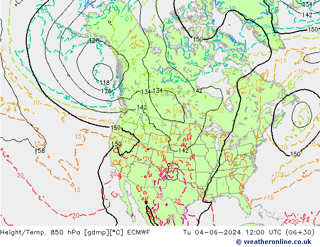 Géop./Temp. 850 hPa ECMWF mar 04.06.2024 12 UTC