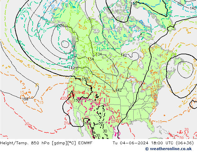 Height/Temp. 850 hPa ECMWF Di 04.06.2024 18 UTC