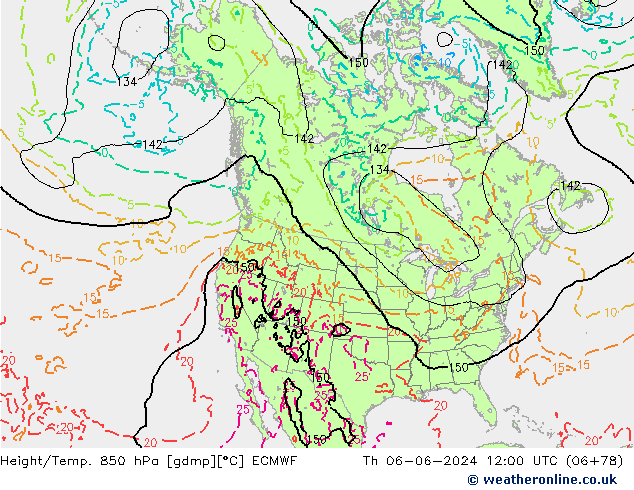 Z500/Rain (+SLP)/Z850 ECMWF gio 06.06.2024 12 UTC