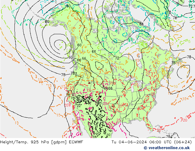 Height/Temp. 925 hPa ECMWF Tu 04.06.2024 06 UTC