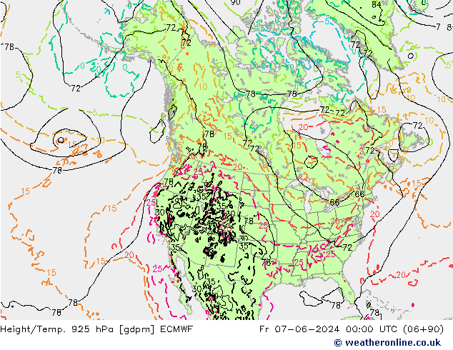 Height/Temp. 925 гПа ECMWF пт 07.06.2024 00 UTC