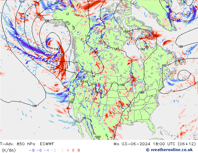 T-Adv. 850 hPa ECMWF Mo 03.06.2024 18 UTC