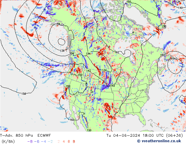 T-Adv. 850 hPa ECMWF Sa 04.06.2024 18 UTC