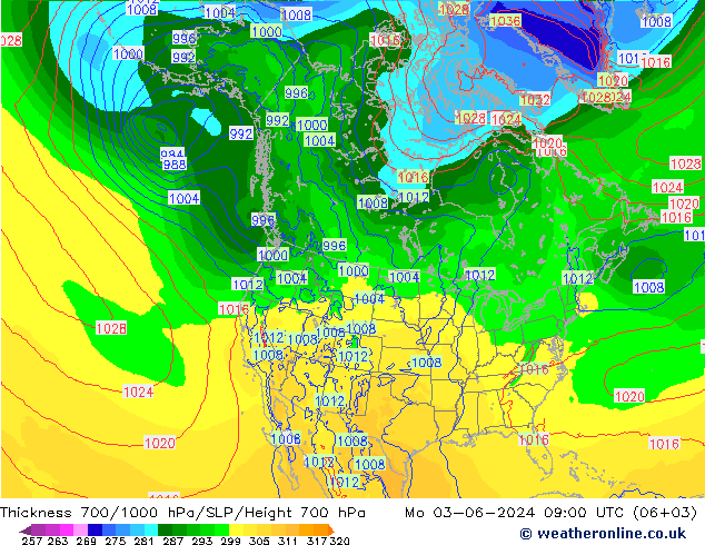 Thck 700-1000 hPa ECMWF lun 03.06.2024 09 UTC