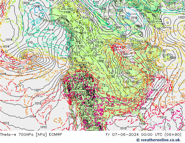 Theta-e 700hPa ECMWF Pá 07.06.2024 00 UTC