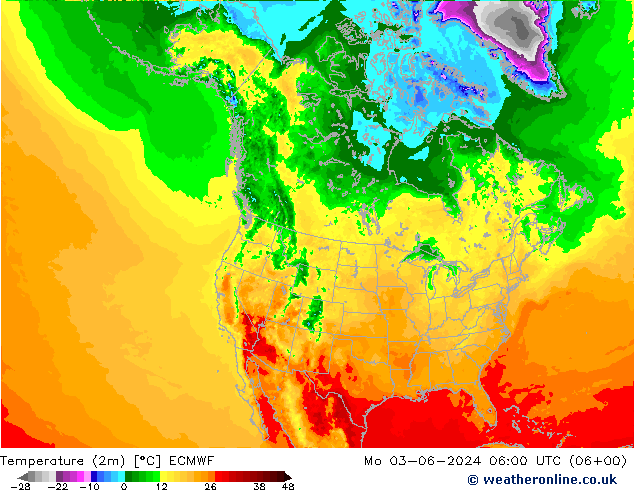 Temperature (2m) ECMWF Mo 03.06.2024 06 UTC