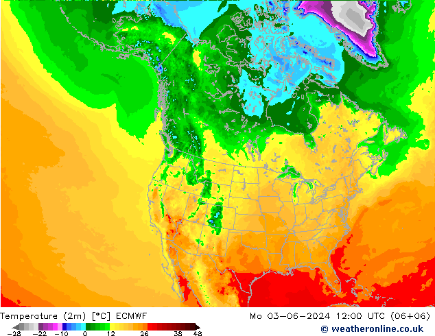 Temperaturkarte (2m) ECMWF Mo 03.06.2024 12 UTC