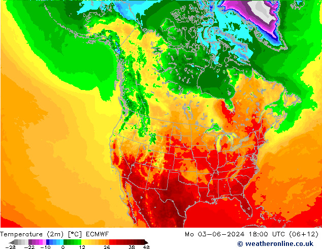 Temperature (2m) ECMWF Mo 03.06.2024 18 UTC