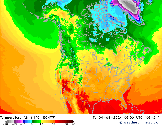 Temperature (2m) ECMWF Tu 04.06.2024 06 UTC