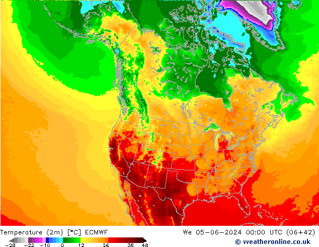 mapa temperatury (2m) ECMWF śro. 05.06.2024 00 UTC