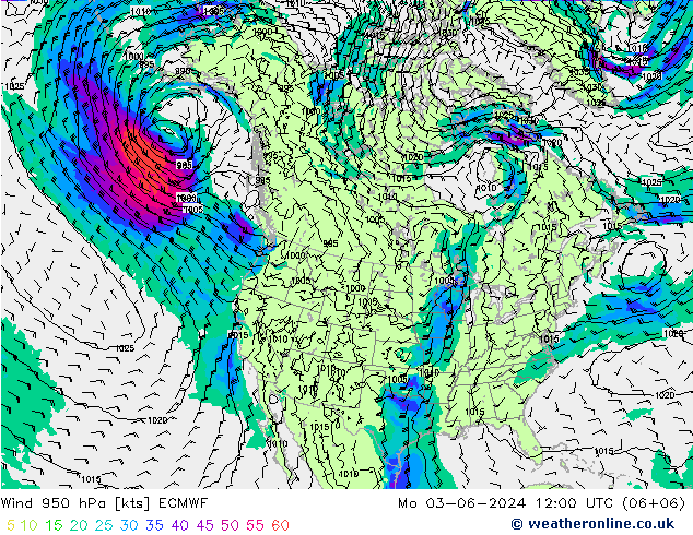 Wind 950 hPa ECMWF Po 03.06.2024 12 UTC