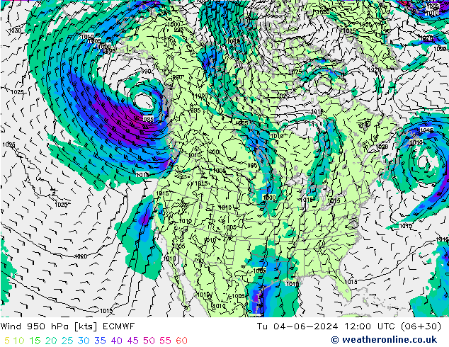 Wind 950 hPa ECMWF Út 04.06.2024 12 UTC