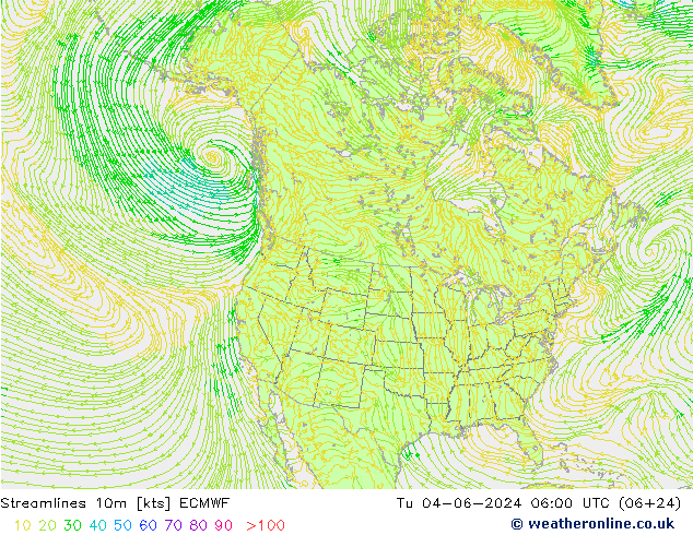 Stromlinien 10m ECMWF Di 04.06.2024 06 UTC