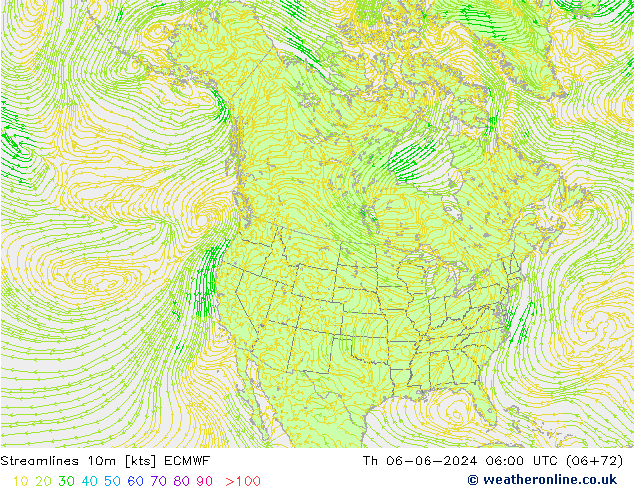 Stroomlijn 10m ECMWF do 06.06.2024 06 UTC