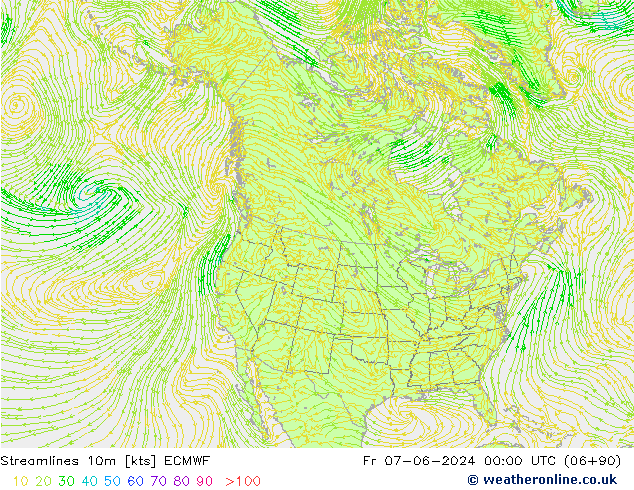 Streamlines 10m ECMWF Fr 07.06.2024 00 UTC