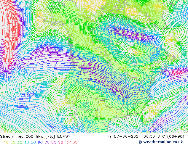 Linha de corrente 200 hPa ECMWF Sex 07.06.2024 00 UTC