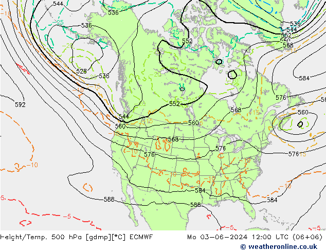 Z500/Rain (+SLP)/Z850 ECMWF Mo 03.06.2024 12 UTC