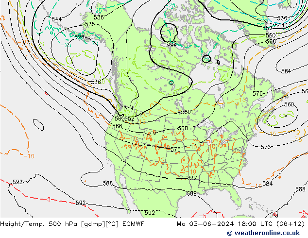 Z500/Rain (+SLP)/Z850 ECMWF lun 03.06.2024 18 UTC