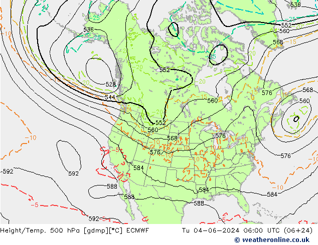 Z500/Rain (+SLP)/Z850 ECMWF 星期二 04.06.2024 06 UTC