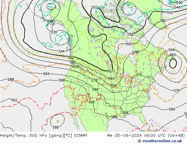 Z500/Rain (+SLP)/Z850 ECMWF We 05.06.2024 06 UTC