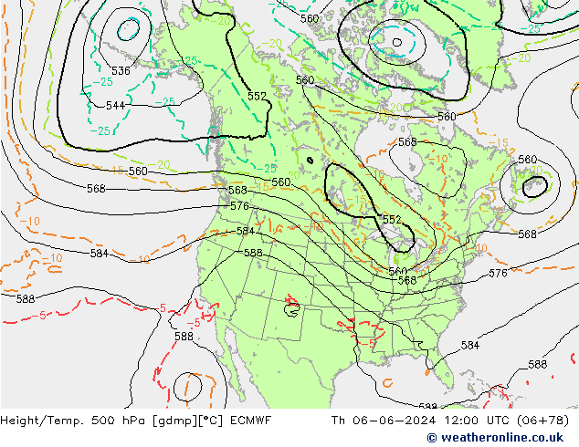 Z500/Rain (+SLP)/Z850 ECMWF gio 06.06.2024 12 UTC