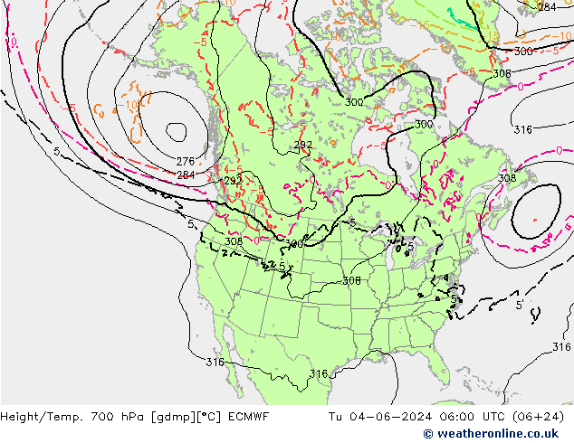 Height/Temp. 700 hPa ECMWF 星期二 04.06.2024 06 UTC