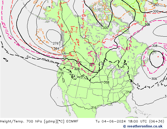 Height/Temp. 700 hPa ECMWF mar 04.06.2024 18 UTC