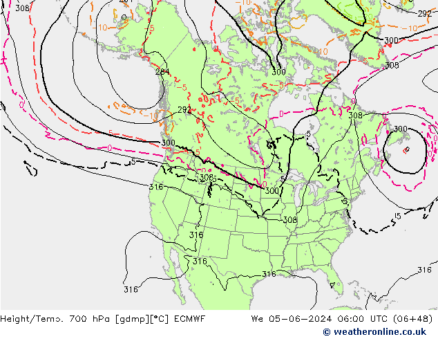 Height/Temp. 700 hPa ECMWF Mi 05.06.2024 06 UTC