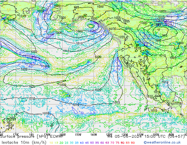 Isotachs (kph) ECMWF  05.06.2024 15 UTC