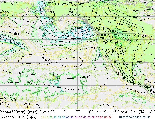 Izotacha (mph) ECMWF wto. 04.06.2024 18 UTC